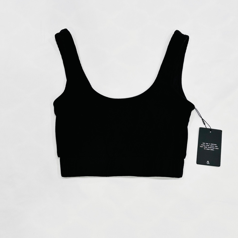 NWT 4th & Reckless Black Ribbed V-neck Back Bralette Crop Top Bra